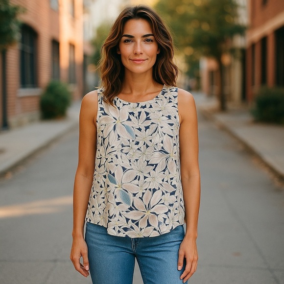 Monday Fun Cute Floral Sleeveless Top, button up back. Size M - Picture 1 of 6